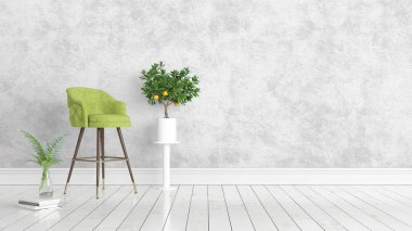 Modern parlak iç. 3D render