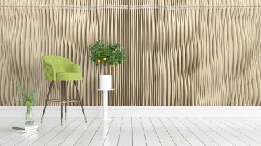 Modern parlak iç. 3D render