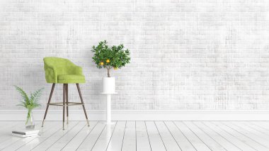 Modern parlak iç. 3D render