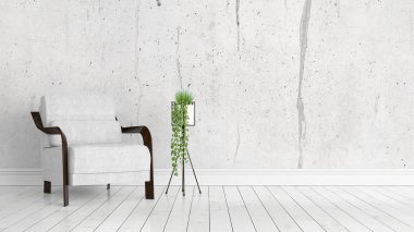 Modern parlak iç. 3D render