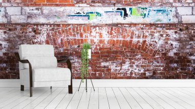 Modern parlak iç. 3D render