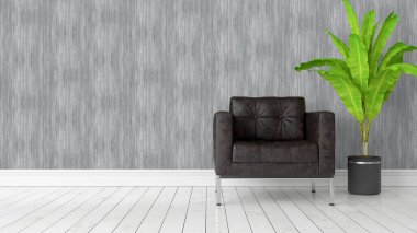 Modern parlak iç. 3D render