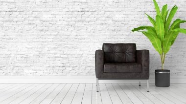 Modern parlak iç. 3D render