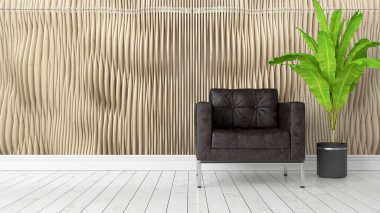 Modern parlak iç. 3D render