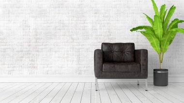 Modern parlak iç. 3D render