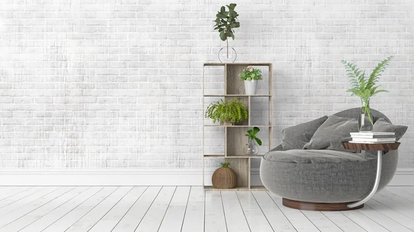 Modern parlak iç. 3D render