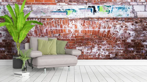 Modern parlak iç. 3D render