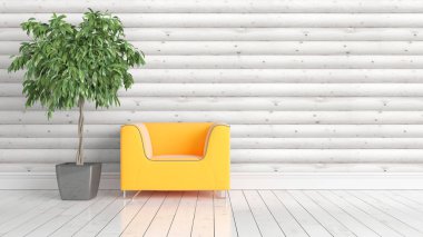 Modern parlak iç. 3D render