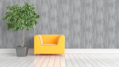 Modern parlak iç. 3D render