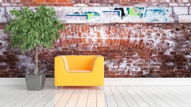 Modern parlak iç. 3D render