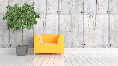 Modern parlak iç. 3D render