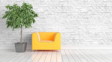 Modern parlak iç. 3D render