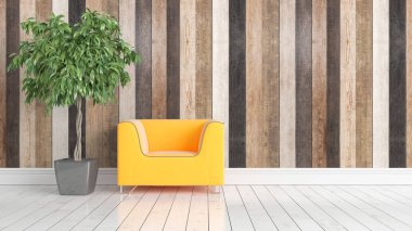 Modern parlak iç. 3D render