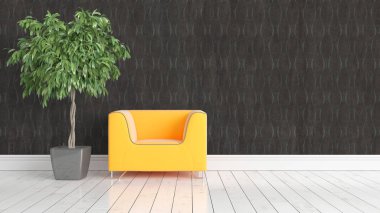 Modern parlak iç. 3D render