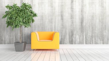 Modern parlak iç. 3D render