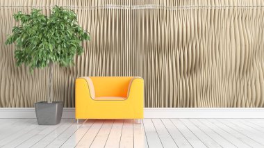 Modern parlak iç. 3D render