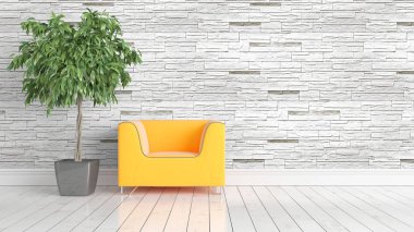 Modern parlak iç. 3D render