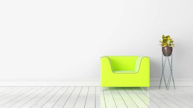 Modern parlak iç. 3D render