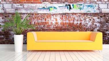 Modern parlak iç. 3D render