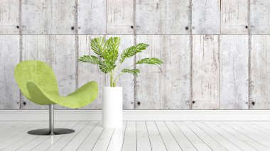 Modern parlak iç. 3D render