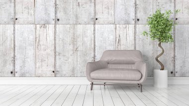 Modern parlak iç. 3D render