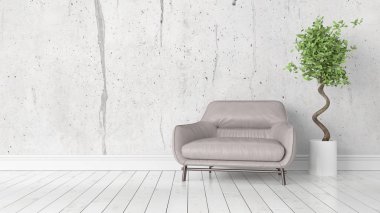 Modern parlak iç. 3D render