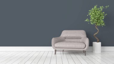 Modern parlak iç. 3D render