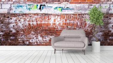 Modern parlak iç. 3D render