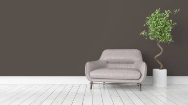 Modern parlak iç. 3D render