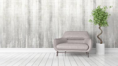 Modern parlak iç. 3D render