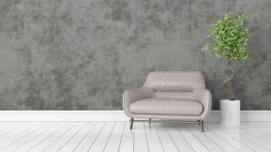 Modern parlak iç. 3D render