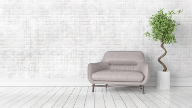 Modern parlak iç. 3D render