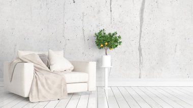 Modern parlak iç. 3D render