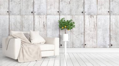 Modern parlak iç. 3D render