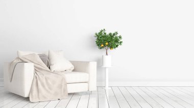 Modern parlak iç. 3D render