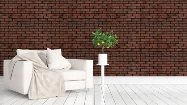 Modern parlak iç. 3D render