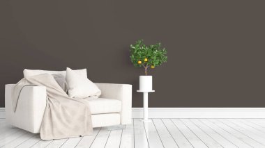 Modern parlak iç. 3D render