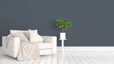 Modern parlak iç. 3D render