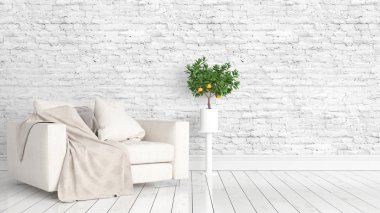 Modern parlak iç. 3D render