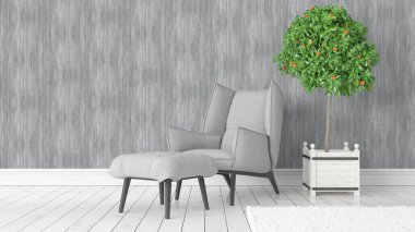 Modern parlak iç. 3D render