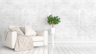 Modern parlak iç. 3D render