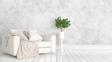 Modern parlak iç. 3D render