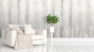 Modern parlak iç. 3D render