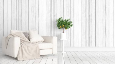 Modern parlak iç. 3D render