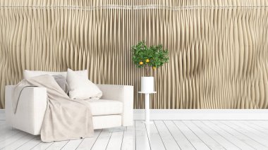 Modern parlak iç. 3D render