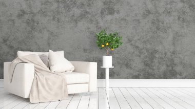 Modern parlak iç. 3D render