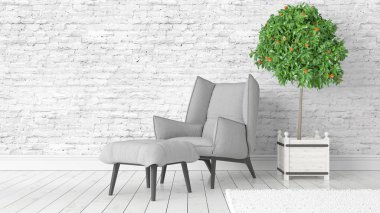 Modern parlak iç. 3D render