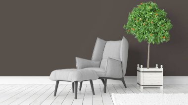 Modern parlak iç. 3D render