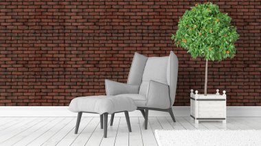 Modern parlak iç. 3D render