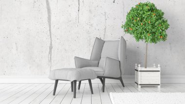 Modern parlak iç. 3D render